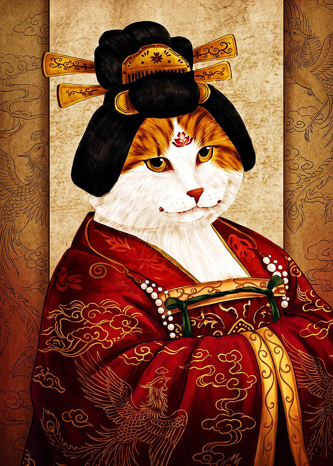 Regal Cat in Traditional Chinese Attire