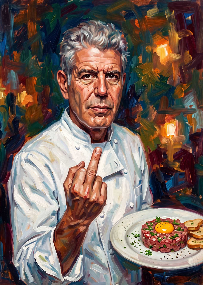 Anthony Bourdain Portrait with Steak Tartare