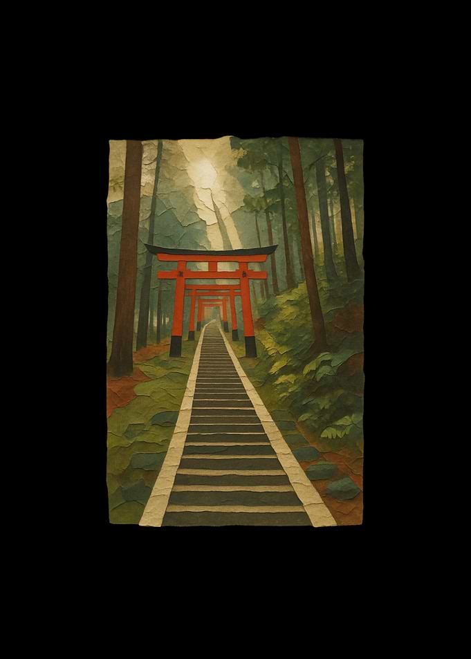 Torii Gate Forest Path Painting