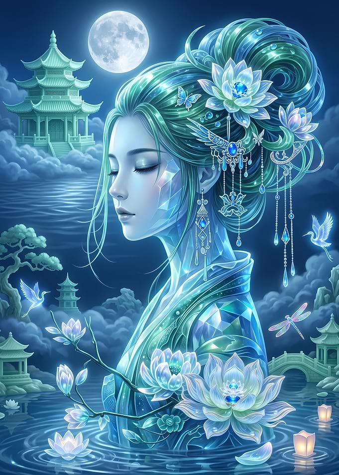 Ethereal Crystal Goddess in Moonlight