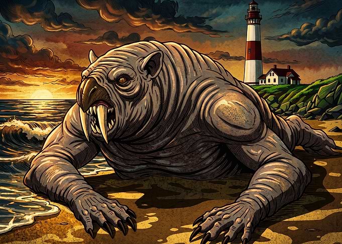Monstrous Creature on Coastal Beach