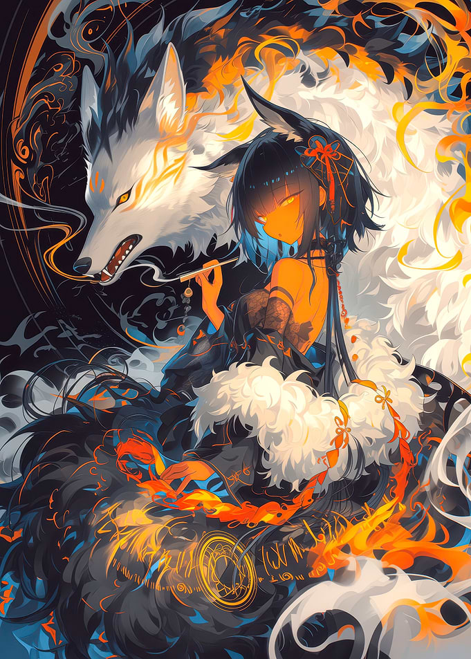 Anime Girl with Spirit Wolf