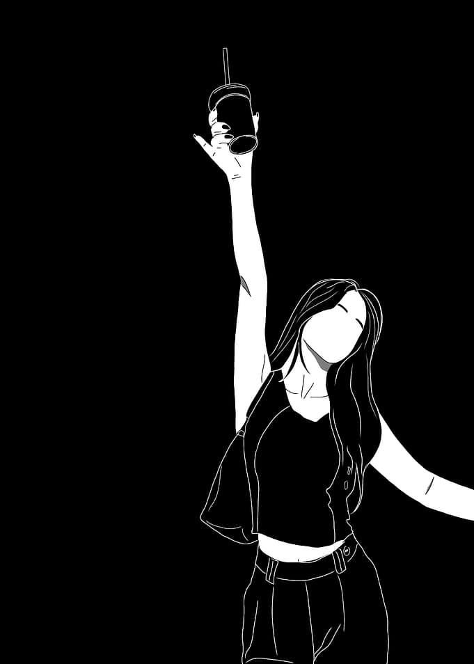 Minimalist Line Art Girl with Drink