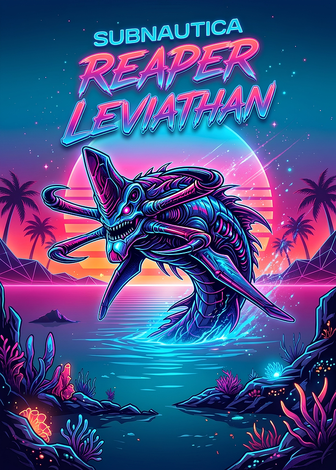 Subnautica Reaper Leviathan Synthwave Poster