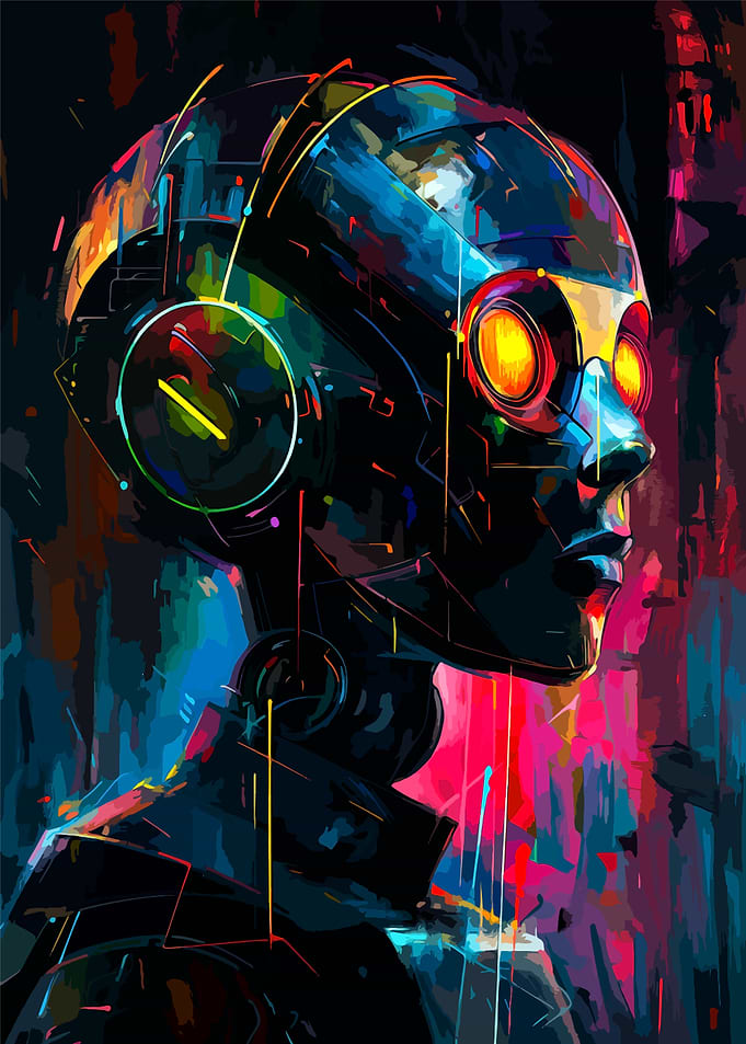 Abstract Neon Robot Portrait