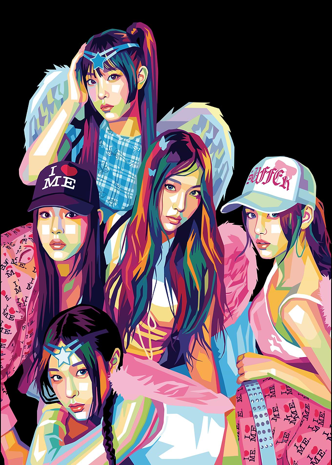 NewJeans Colorful Pop Art K-Pop Group Portrait