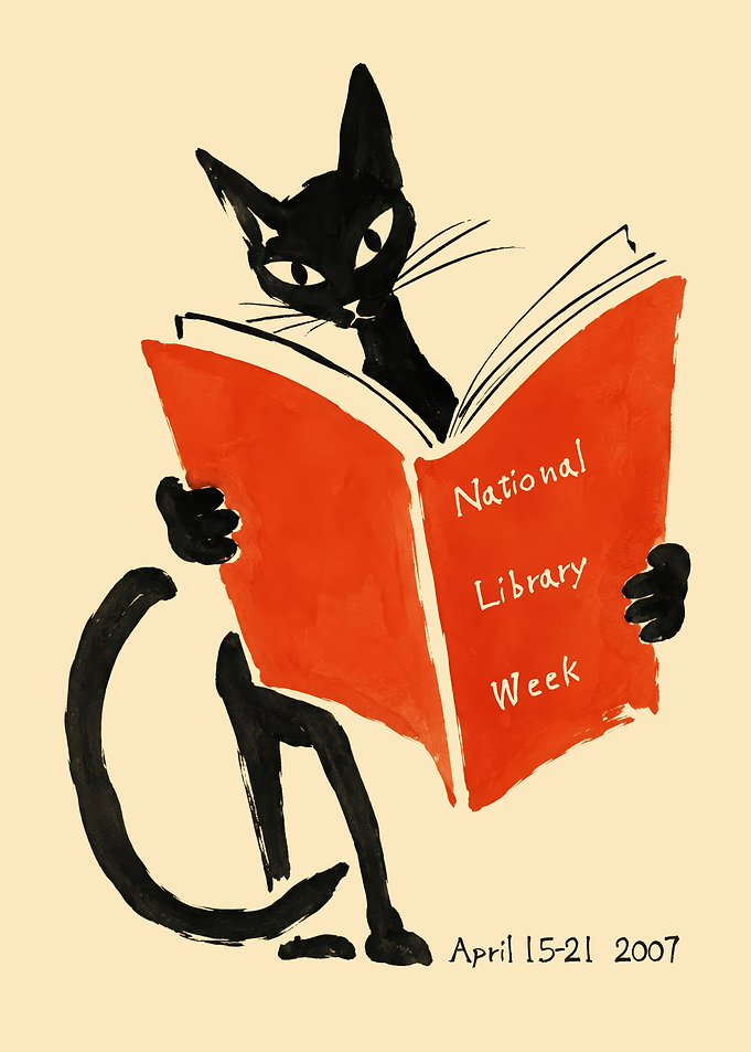 Black Cat Reading Book Poster
