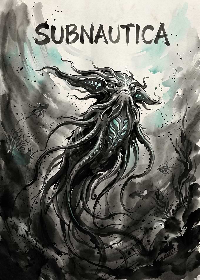 Subnautica Ink Wash Style Creature Art