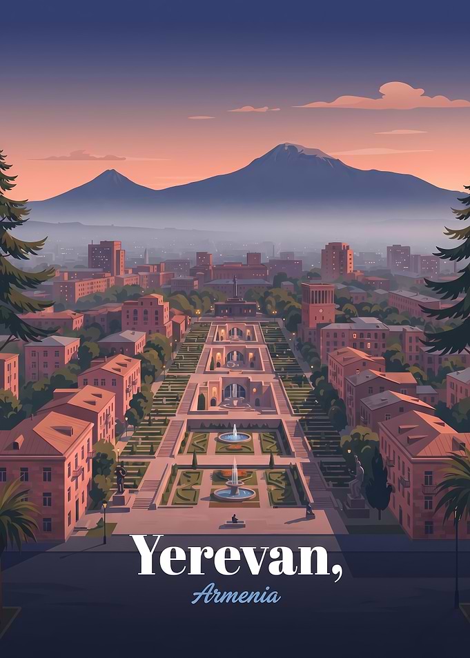 Yerevan Cascade Armenia Travel Poster