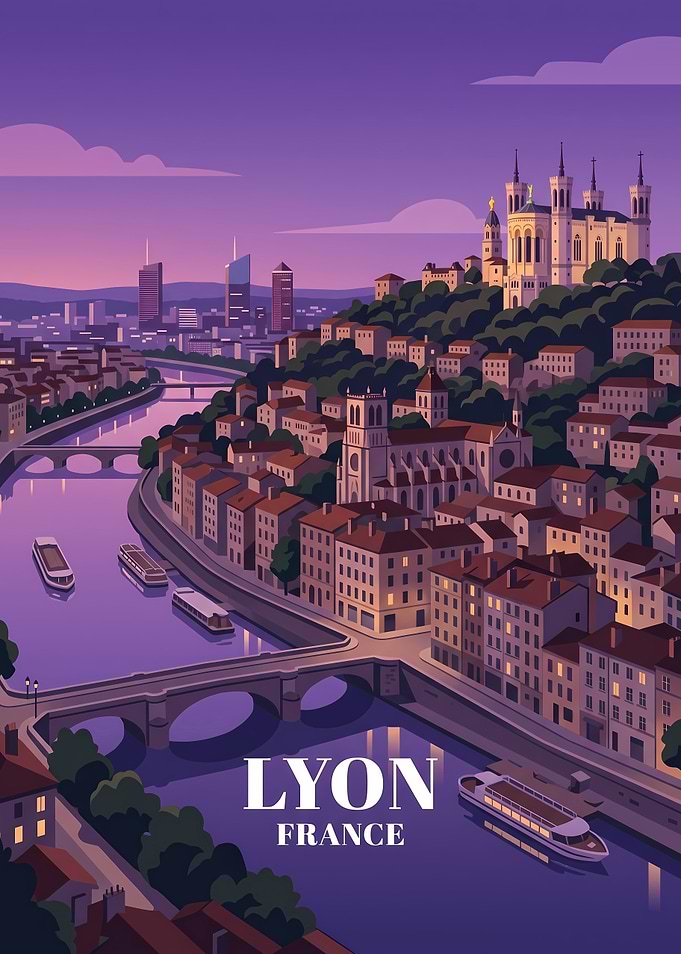 Lyon France Cityscape Travel Poster