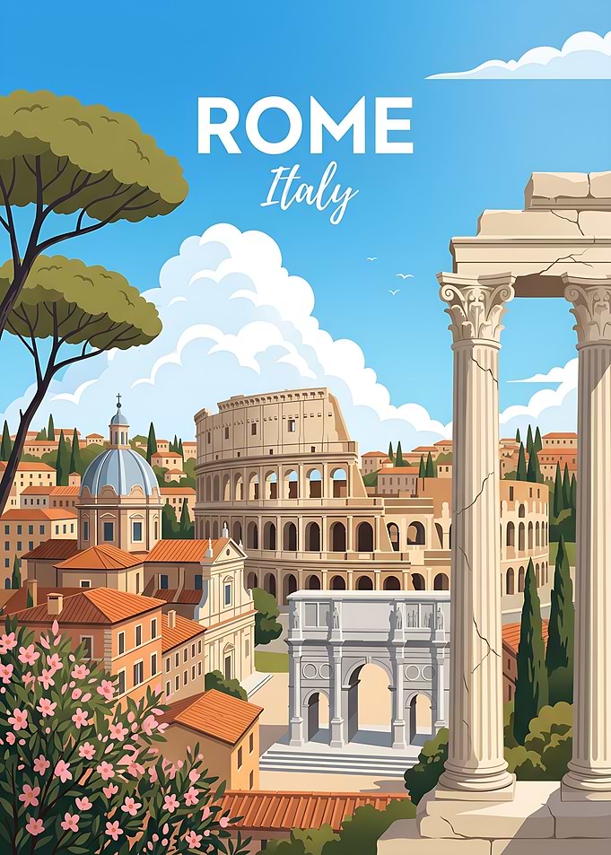 Rome Italy Travel Poster Illustration