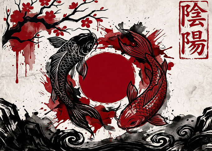 Yin Yang Koi Fish Japanese Art