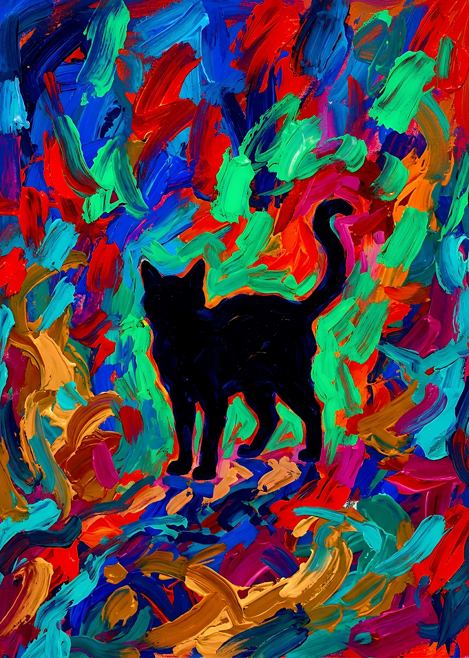 Black Cat Silhouette on Colorful Background