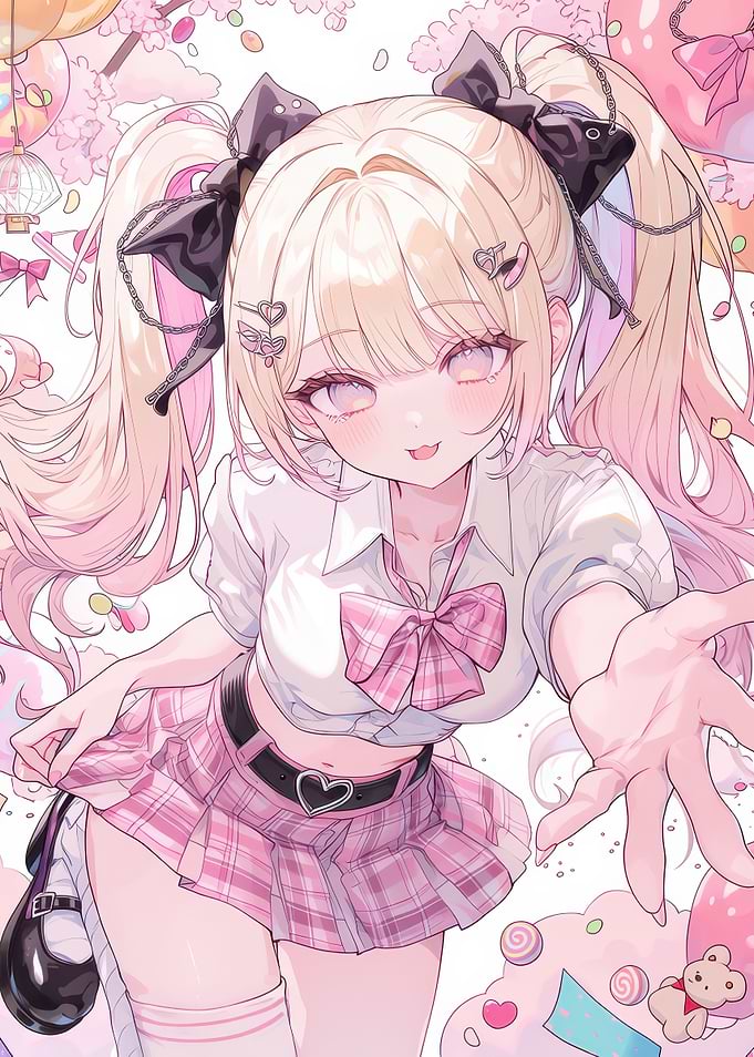 Anime Girl in Pink Plaid Outfit