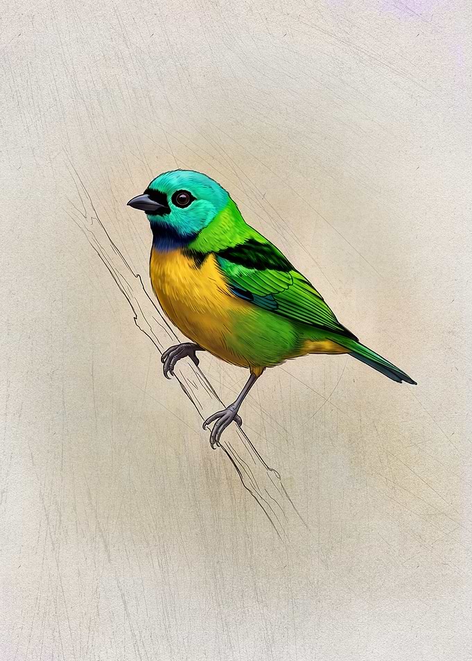 Vibrant Green-Headed Tanager Illustration