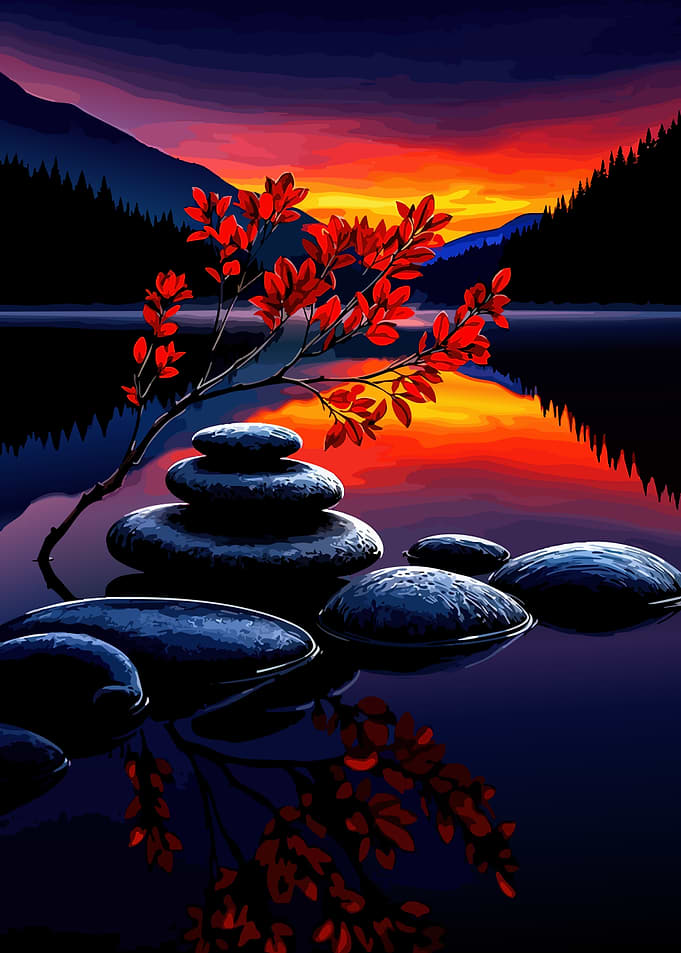 Zen Stones at Sunset Lake