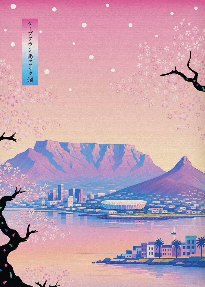 Cape Town Table Mountain Cherry Blossom Art
