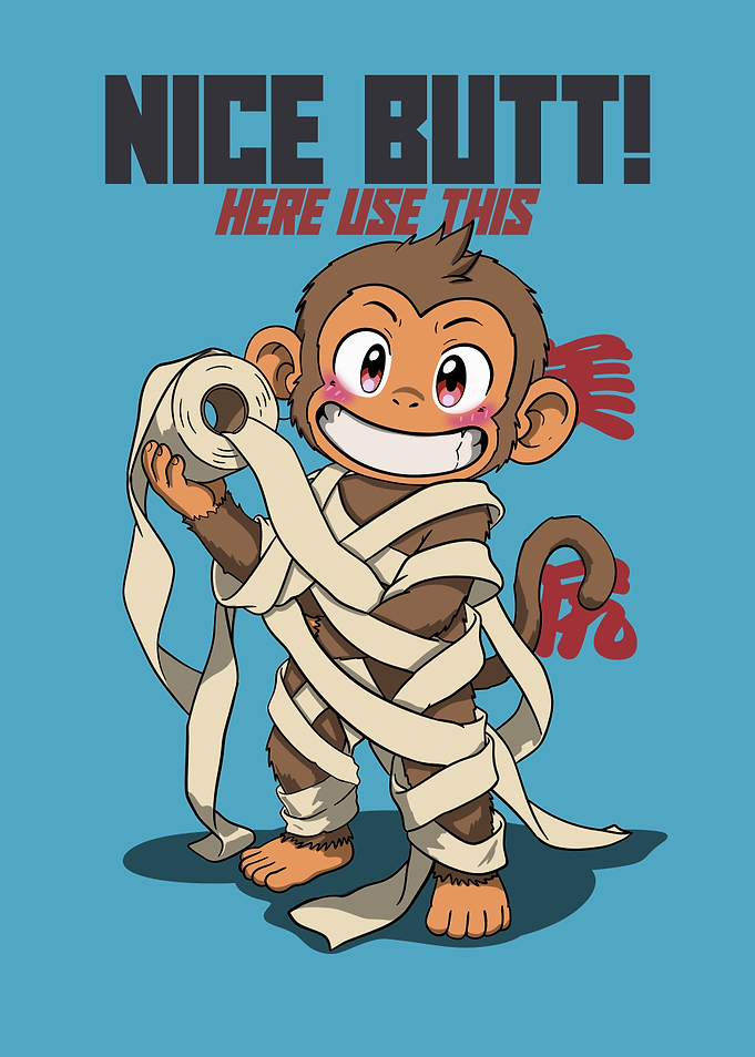 Funny Monkey Toilet Paper Bathroom Illustration