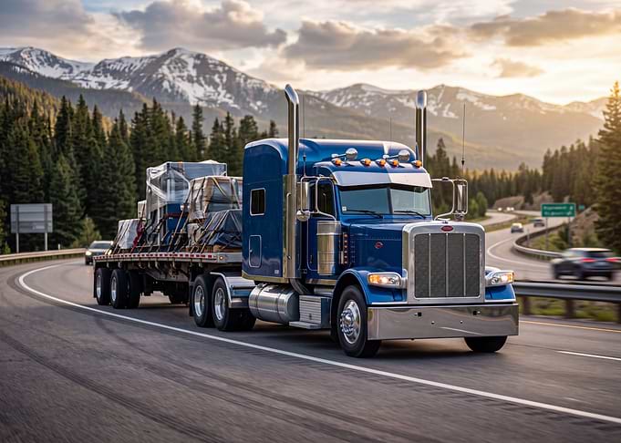 Blue Peterbilt Semi Truck on Highway