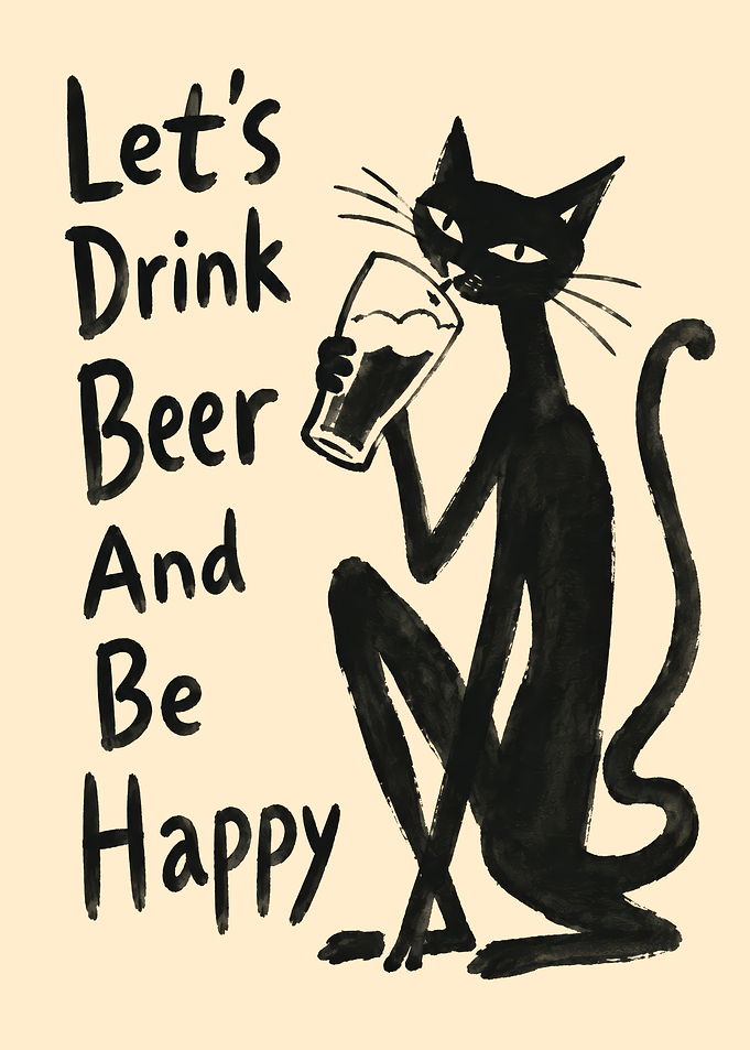 Black Cat Drinking Beer Poster