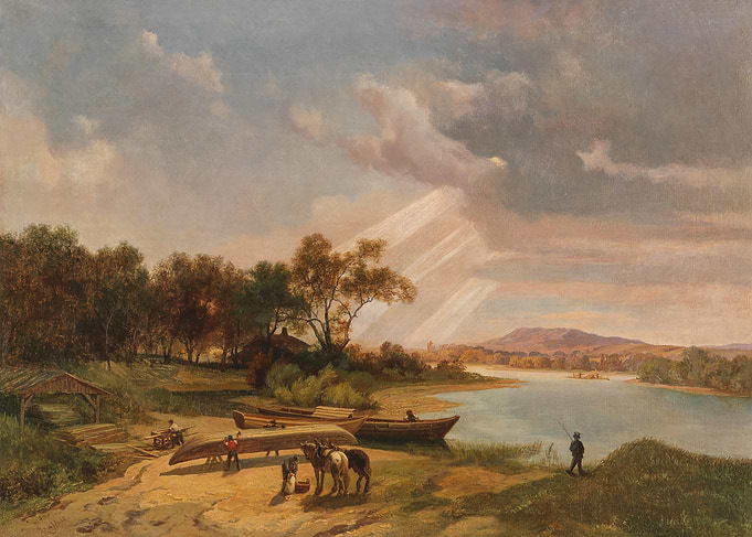 River Landscape with Boats and Figures