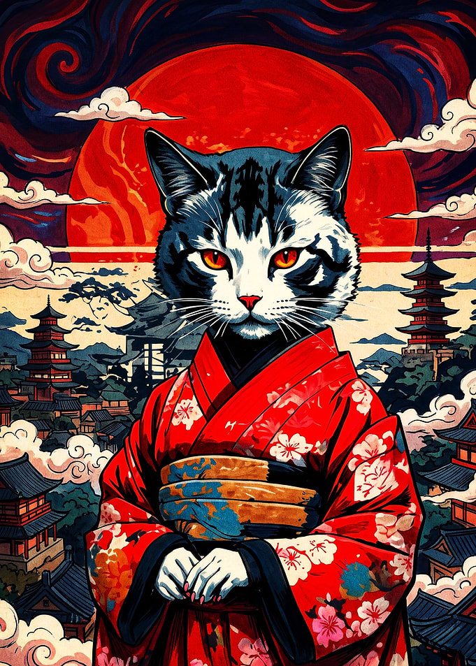 Cat in Traditional Japanese Kimono
