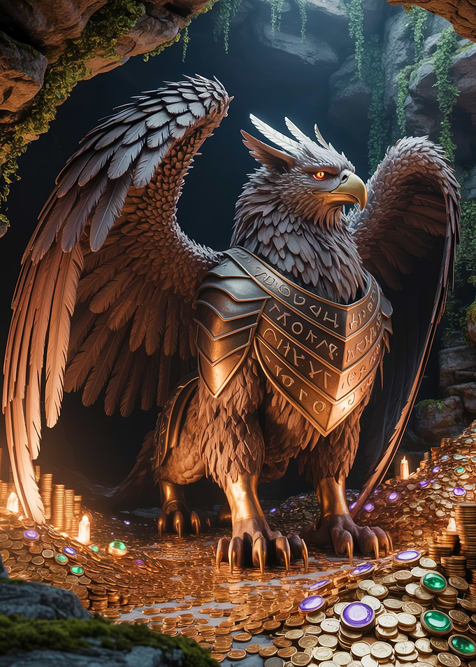 Armored Eagle Guardian in a Treasure Cave