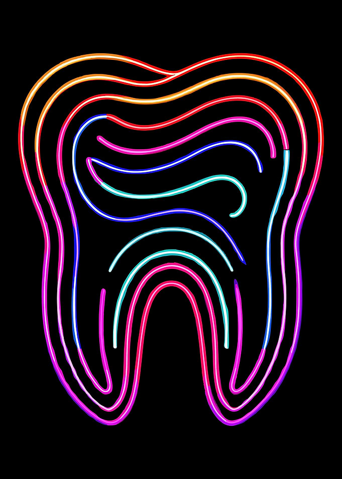 Neon Rainbow Tooth Outline Art