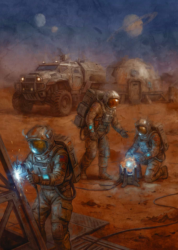 Astronauts Working on a Martian Colony