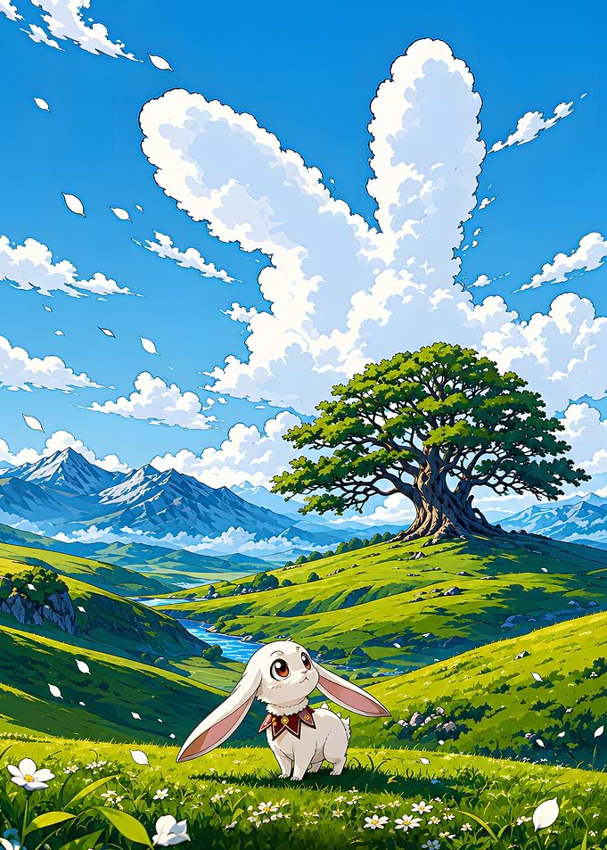 Cute Rabbit in a Fantasy Meadow
