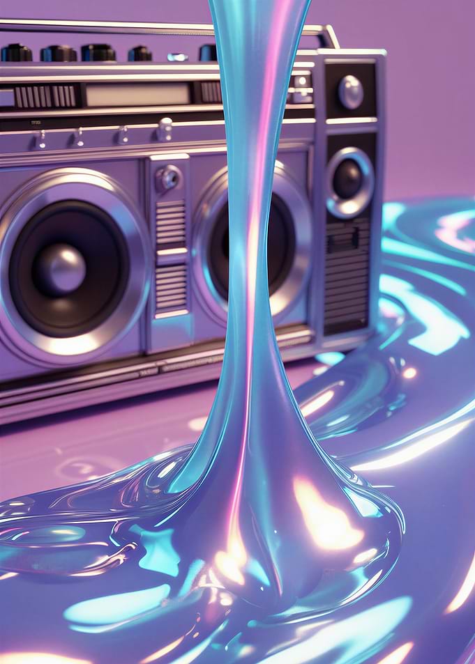 Retro Boombox with Iridescent Liquid