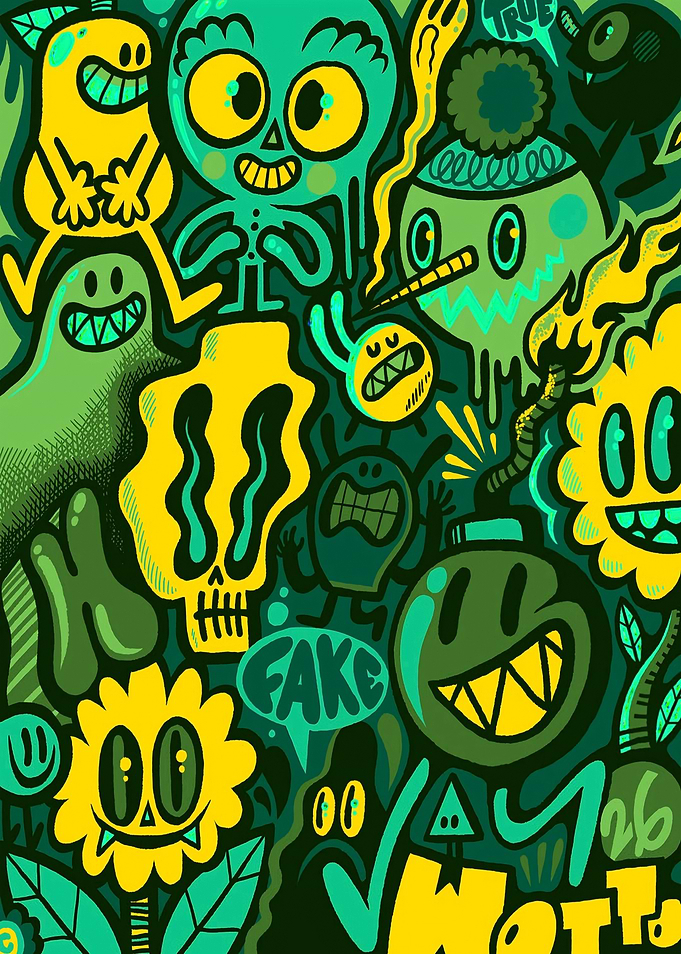 Vibrant Green and Yellow Doodle Art