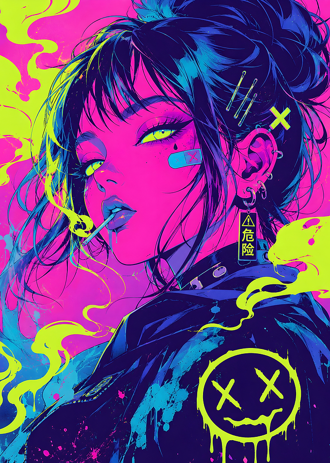 Neon Cyberpunk Anime Girl Portrait