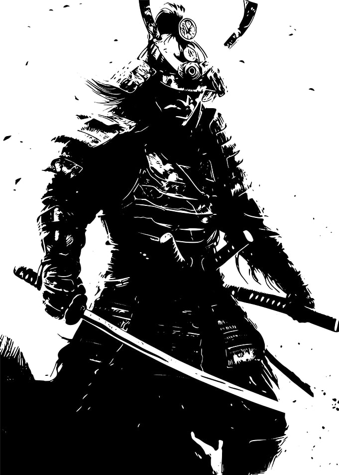 Black and White Samurai Warrior