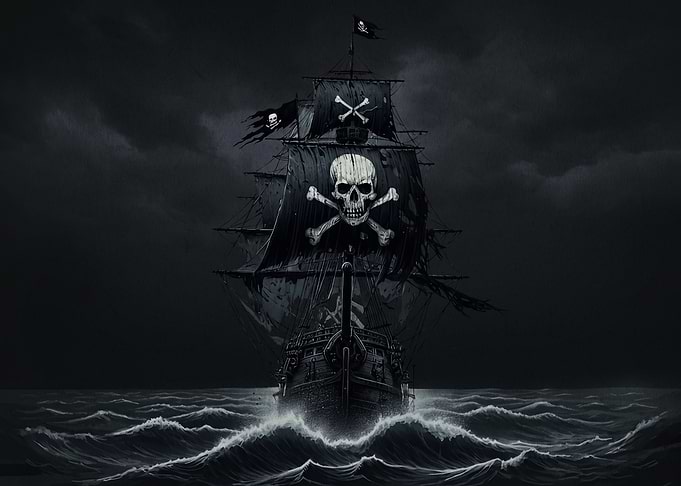 Dark Pirate Ship at Sea