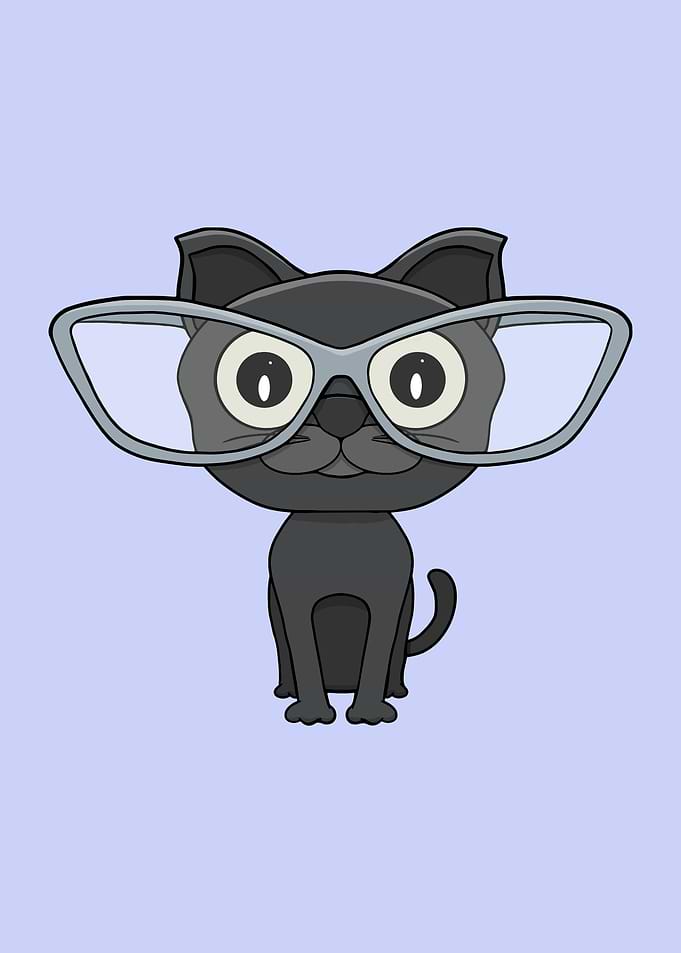 Cute Black Cat Wearing Glasses