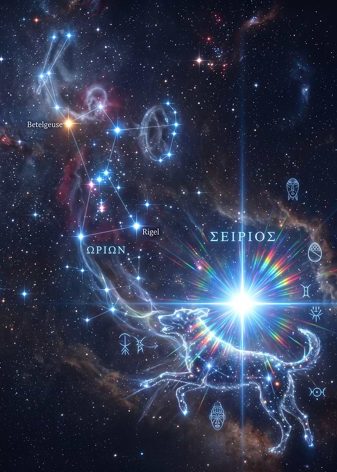 Orion and Sirius Constellation Art