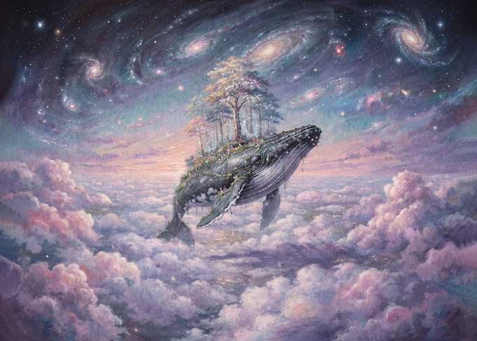 Whale Carrying a Forest in Space