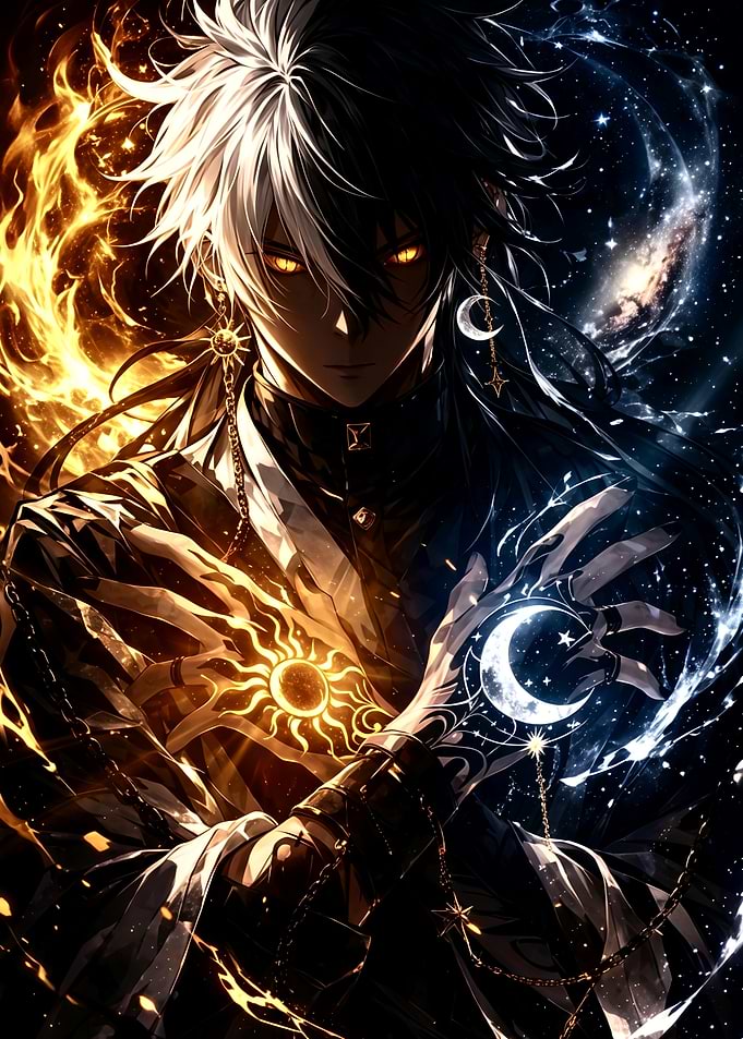 Anime Boy with Sun and Moon