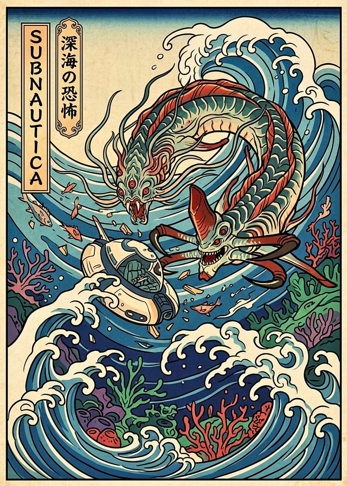 Subnautica Ukiyo-e Style Poster