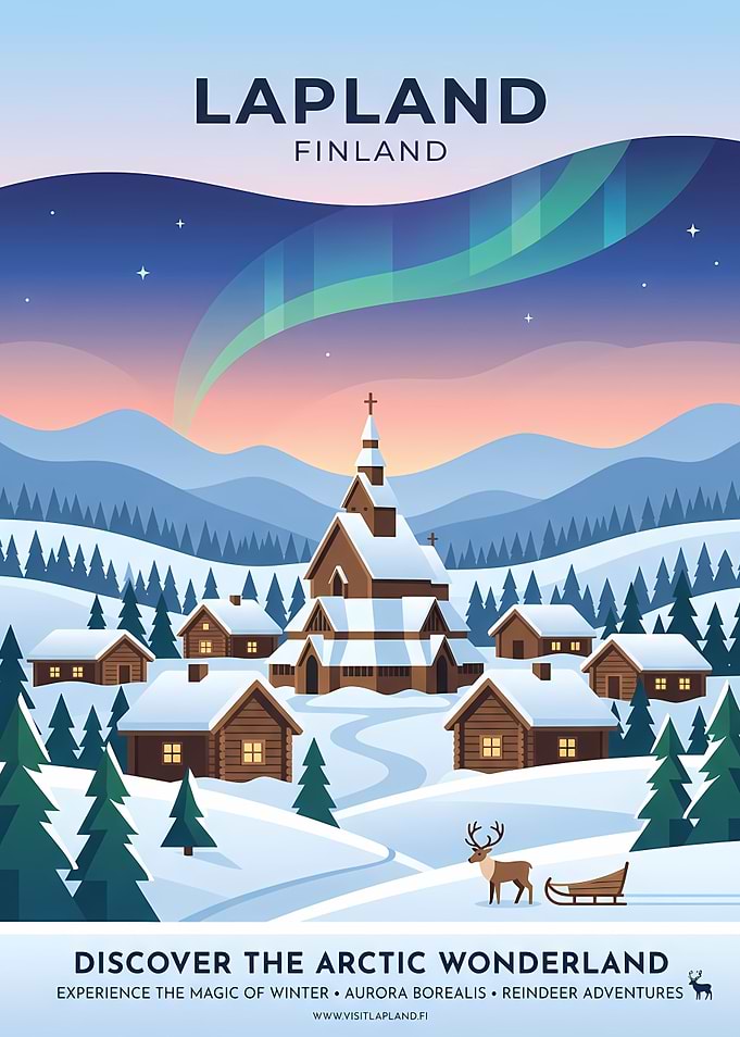 Lapland Finland Winter Travel Poster