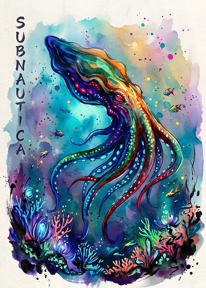 Subnautica Watercolor Squid Art