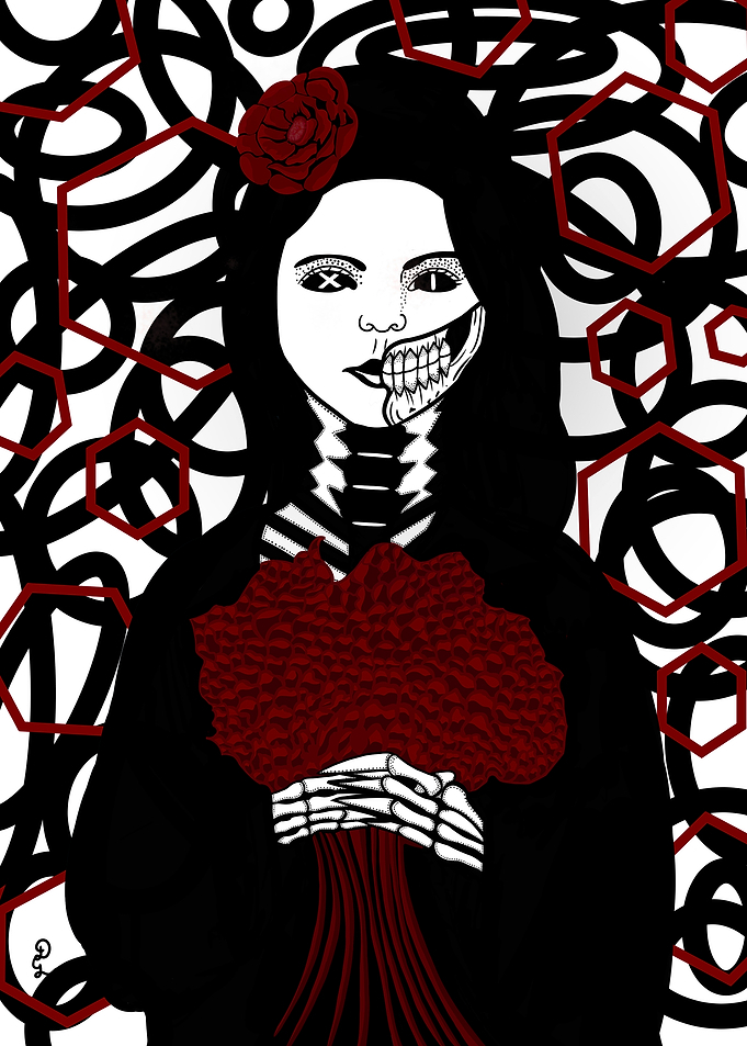 Gothic Skeleton Bride with Red Roses