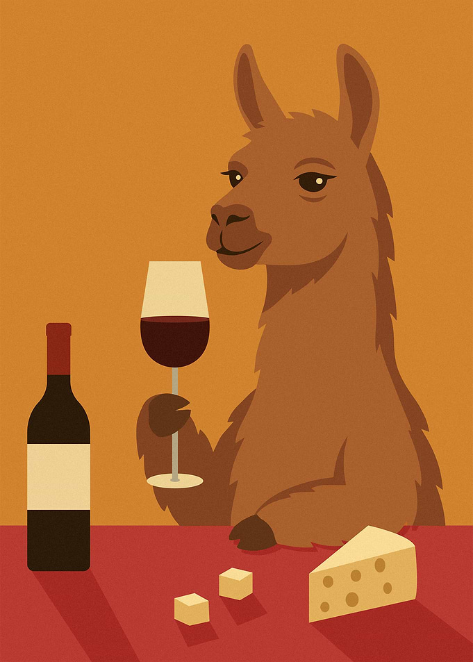 Llama Enjoying Wine and Cheese