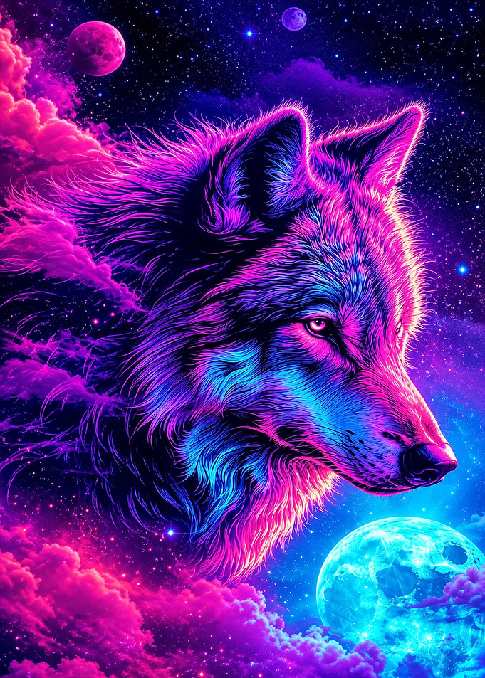 Neon Cosmic Wolf Portrait