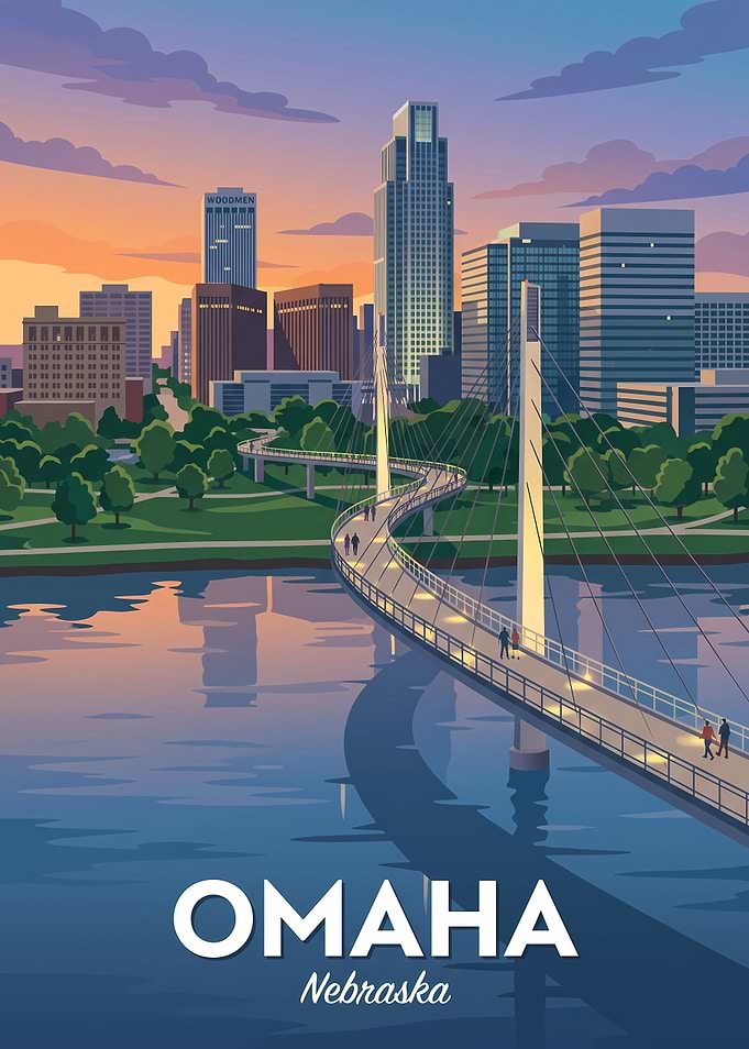 Omaha Nebraska Skyline Travel Poster