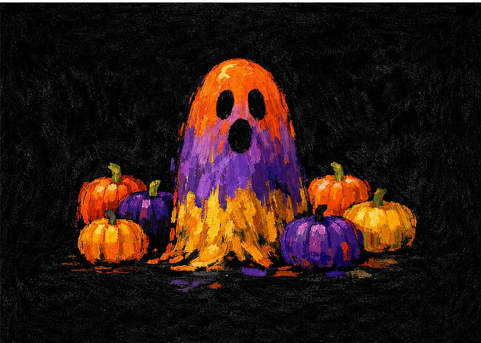 Impressionist Ghost and Pumpkins Halloween Art