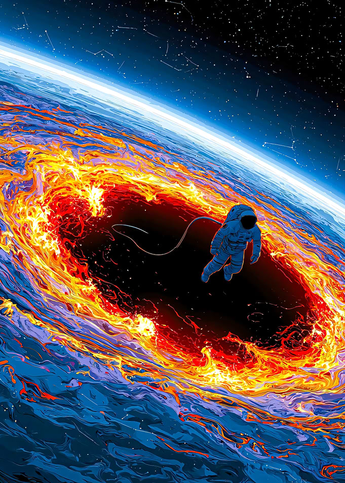 Astronaut Floating Above Fiery Void
