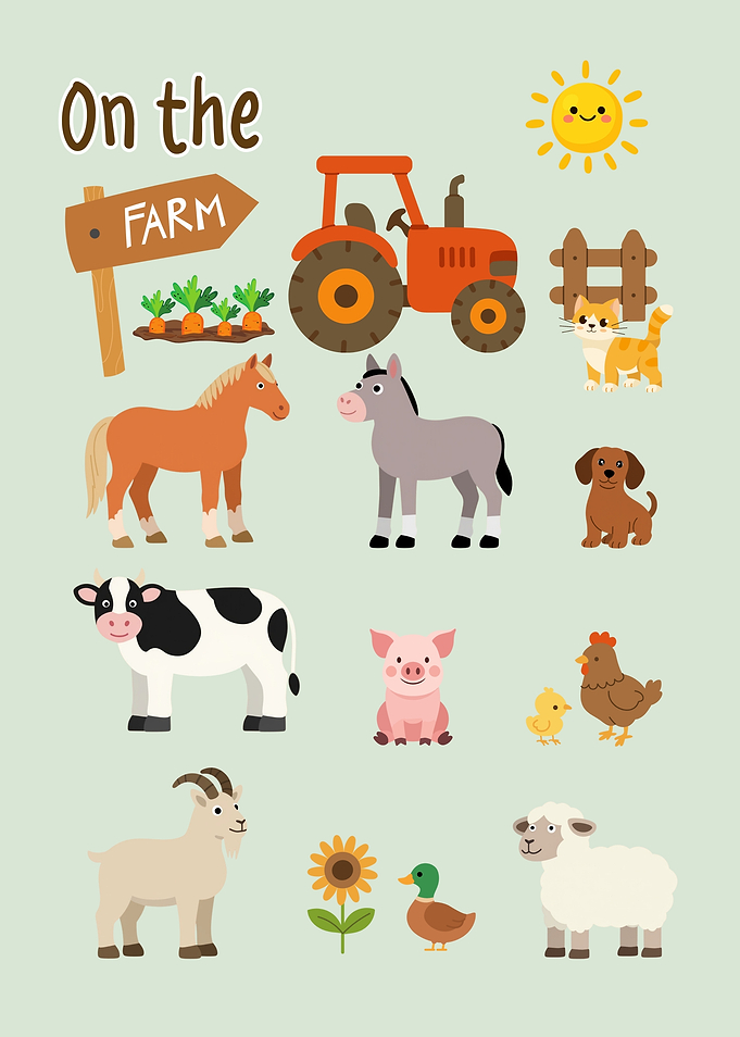 Cute Farm Animals Illustration Set