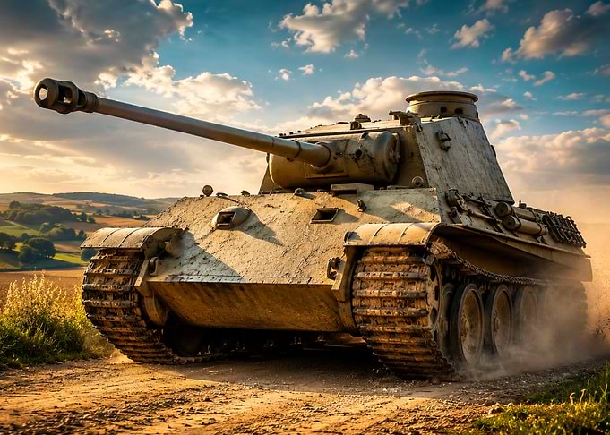 Panther Tank on Country Road